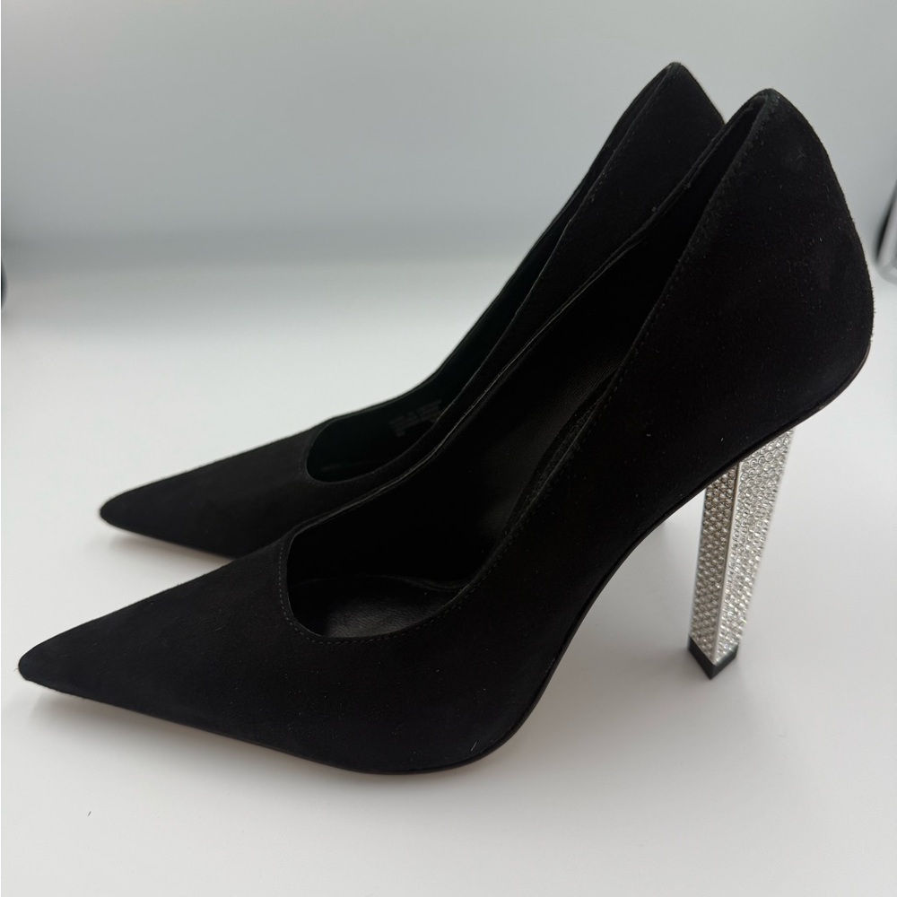 MICHAEL Michael Kors Black Suede with Crystal Silver Heel